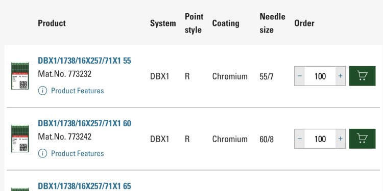 Sewing needle package, next to it the needle designation with needle details