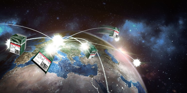 Advertising picture Supply: Sewing-machine needles flying around the globe